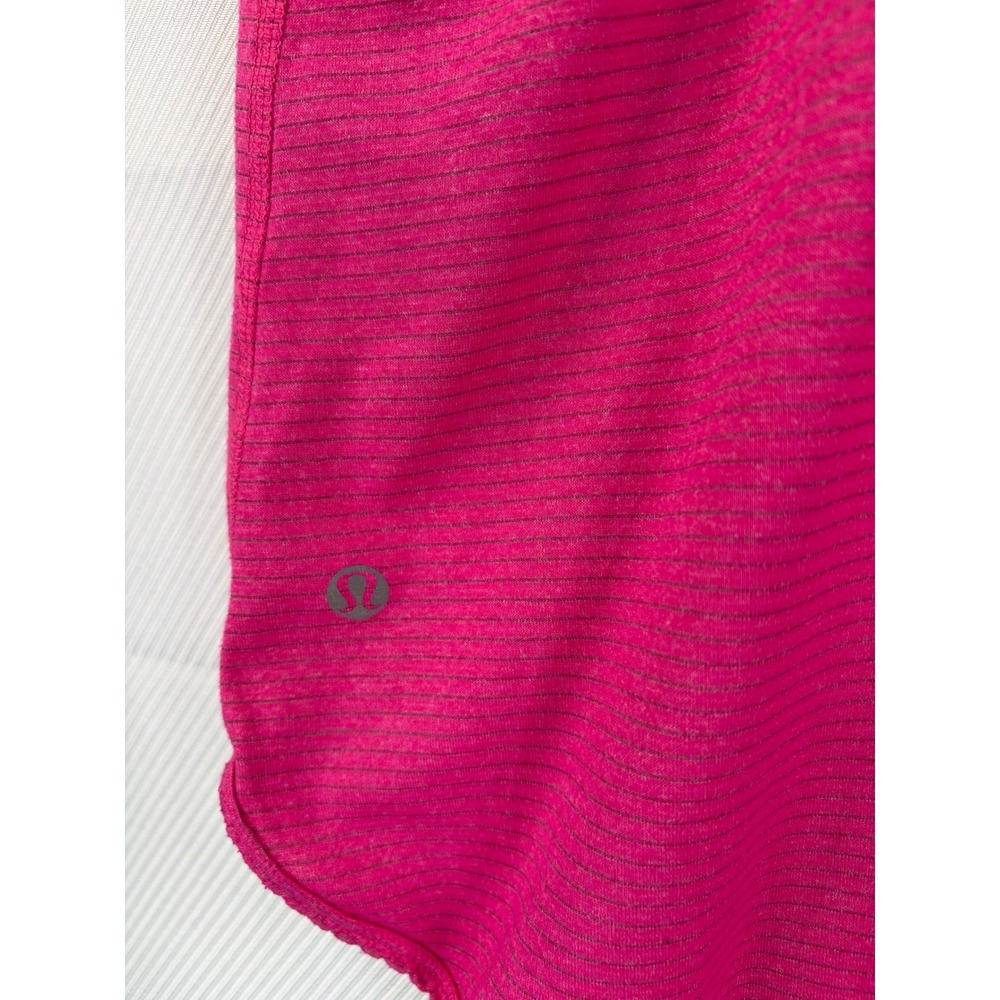 Lululemon Pink Striped Racerback Tank Top Scalloped Trim Activewear Size 2 - Picture 3 of 6